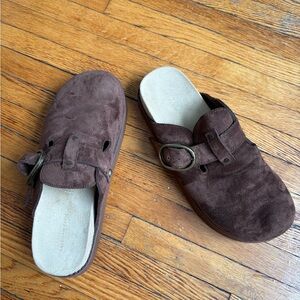 American Eagle Outfitters Chocolate Suede Clogs